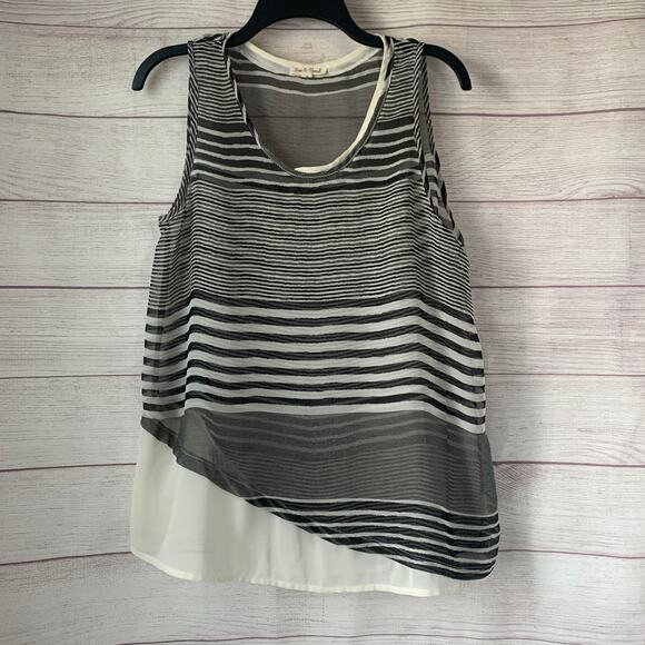 Hem & Thread Black and Cream Striped Sheer Sleeveless Blouse Size M - Picture 1 of 13